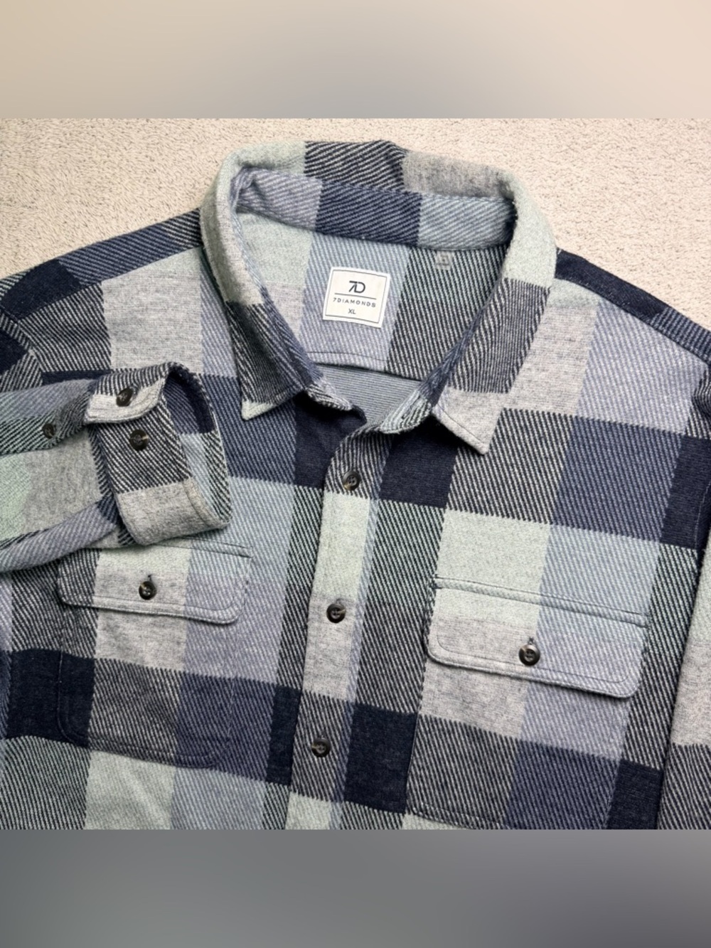 7 Diamonds Generation Flannel Shirt Men’s XL Buffalo Check Plaid Gray & Blue
